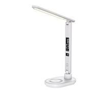 Lampe de bureau avec la charge induction 10W, fonction réveil, affichage de l'heure, la date, la température, lumiosité réglable, bras pliable , blanc