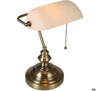 Lampe de bureau de banquier en verre blanc mat avec interrupteur à chaînette et luminaire enfichable