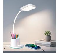 Lampe de Bureau Enfant Rechargeable 2400mAh, Veilleuse, Porte-stylo | 3 Niveaux de Luminosité, Col de Cygne 360°, Lampe de Table Sans Fil Dimmable pour Enfants, Lecture, Étude, Chevet