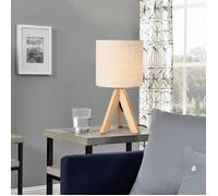 lux.pro Lampe de Bureau Élégante Lampe de Table Stylée Liseuse Trépied E14 Bois Lin Hauteur 37.5 cm Beige Bois Naturel
