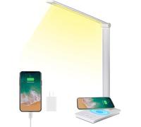 Lampe de Bureau, Lampe de Lecture Protection des Yeux 5 Modes Dimmable Contrôle Tactile Avec Chargeur Sans Fil Et Timed Fonction Mémoire Pour Le Travail Apprentissage