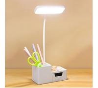 Lampe de Bureau LED Enfant, Lumière Réglable Tactile 3 Modes, Porte-Stylo Tiroir Recharge USB Lecture Étude Chambre