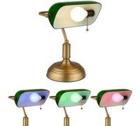 Lampe de bureau LED RGB Lampe de bureau verre vert Lampe de lecture, abat-jour orientable, interrupteur à tirette, 1x douille E27, LxH 26,5x36 cm