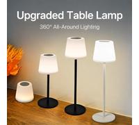 Lampe de bureau LED tactile sans fil, rechargeable par USB, 3 températures de couleur/luminosité réglables, commande par interrupteur, capteur de doigt sensible, veilleuse multifonction, base amovible