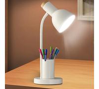 Lampe de bureau pour enfant - Lampe de lecture LED E27 - Bras réglable - En métal - Avec porte-stylo - Style nordique - Pour chambre à coucher, salon, bureau - Blanc