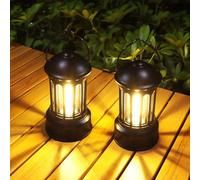 Lampe de camping LED portable Unyqoos® – Lumière COB à 360°, réglable (3 niveaux), étanche IPX4, alimentée par 3 piles AA, 250 g, design rétro en forme de colonne, idéale pour l'intérieur et l'extérie