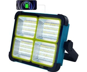 Lampe de chantier LED – 100 W rechargeable – 10 000 lumens – Projecteur LED – Solaire et batterie – Lampe de travail – Rechargeable par téléphone portable – IP66 protégée contre les projections d'eau