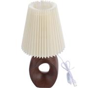 Lampe de chevet 3 couleurs Petite lampe de table décorative Veilleuse à gradation progressive Grain de noyer avec abat-jour en lin plissé