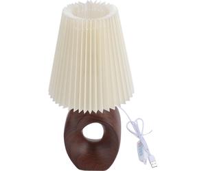 Lampe de chevet 3 couleurs Petite lampe de table décorative Veilleuse à gradation progressive Grain de noyer avec abat-jour en lin plissé