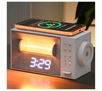 Lampe de Chevet 3 en 1 avec Chargeur sans Fil et Réveil Lumineux - Station d’Accueil pour iPhone, Veilleuse avec 20 Sons Apaisants, Simulateur d’Aube pour Chambre, Bureau et Table de Nuit