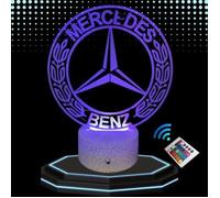 Lampe de Chevet 3D LED - Mercedes - Multicolore - Télécommande - Design Contemporain - Ambiance Unique