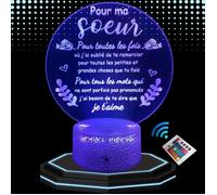 Lampe de Chevet 3D LED Message soeur , idée cadeau amour soeur, Veilleuse changement de Couleurs, Tactile , Noël Anniversaire