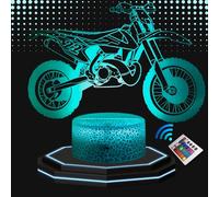 Lampe de Chevet 3D Led Moto Cross - Veilleuse Changement de Couleurs - Luminaire Tactile Bureau et Chambre Enfant - Eclairage d’Ambiance - Idée Cadeau personnalisé Anniversaire et Noël.