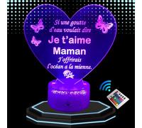 Lampe de Chevet 3D Led PERSONNALISEE maman je t'aime - Veilleuse Changement de Couleurs - Luminaire Tactile Bureau et Chambre Enfant - Eclairage d’Ambiance - Idée Cadeau Anniversaire et Noël.