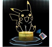 Lampe de chevet 3D LED - Pikachu - Multicolore - Tactile - Télécommande incluse