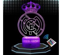 Lampe de Chevet 3D LED Real Madrid Football, Veilleuse changement de couleurs, Lampe Tactile Bureau et Chambre, idée cadeau