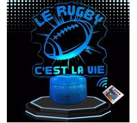 Lampe de Chevet 3D LED - Rugby - Multicolore - Tactile - Télécommande - Décorative