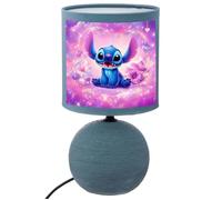 Lampe de chevet - Artisanale - Boule bleu clair - Abat-jour en coton - Pied en céramique - 40W