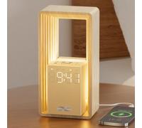 Lampe de Chevet avec Port de Charge USB & Horloge, Double Alarme avec Lumière de Réveil & Répétition - 9 Sons de Sommeil Veilleuse, Minuterie & Affichage Réglable Lampe Table pour Chambre, Déco