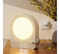 Lampe de chevet avec projecteur d'aurores boréales et 10 sons naturels, réveil avec 2 alarmes, veilleuse à intensité réglable, lampe de chevet pour chambre à coucher avec lumière simulant la lumière d