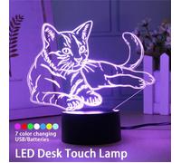 Lampe de Chevet - Chat - 3D LED - Tactile - 7 Couleurs - Enfant Cadeau