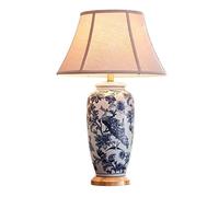 Lampe de Chevet En Céramique Et Laiton Peinte À La Main Avec Motif de Fleurs Et D'Oiseaux (Lampe de Table de Lecture Pour Chambre Ou Salon, Interrupteur À Bouton-Poussoir de Couleur)/Variateur de Lumi