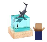 Lampe de chevet en forme de requin, résine époxy, baleine à bosse, requin, lampe sous-marine avec base en bois, décoration pour la maison et le bureau (Megalodon)