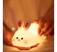 Lampe de chevet en silicone avec capteur tactile, forme de lapin mignon pour chambre d'enfant, fonction de minuterie de 30 minutes, possibilité de recharge USB, idéale pour chambre d'enfant ou comme c