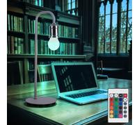 Lampe de table nickel mat lampe de table rétro en métal lampe de table rétro gris industriel, télécommande dimmable, LED RGB 8,5W 806Lm blanc chaud, HxP 43,8x15 cm