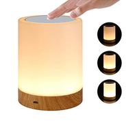 Lampe de chevet LED - Commande tactile - Effet bois - Rechargeable par USB - Intensité variable - 3 niveaux de lumière blanche chaude et 6 couleurs changeantes RVB pour chambre à coucher