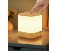 Lampe de chevet LED Homefire tactile à intensité variable : Lampe de table sans fil avec batterie 3600 mAh, rechargeable par USB, en grain de bois, avec 3 températures de couleur et fonction de