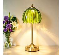 Lampe de chevet LED vintage à intensité variable, 3CCT, Lampe de table sans fil avec abat-jour en verre rétro en forme de tulipe, batterie USB rechargeable, contrôle tactile, petite veilleuse pour