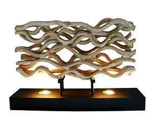 Lampe de chevet LED XXL en bois flotté design unique fait main 2xLED 30W socle en métal noir L: 80cm lampe de table lampe de table lampe