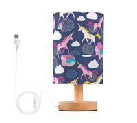 Lampe de chevet licorne sur fond bleu, lampe de chevet LED, lampe de bureau, abat-jour en tissu, petite lampe pour chambre à coucher, salon (ampoule incluse)