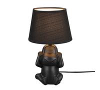 Lampe de chevet singe lampe de table céramique noire lampe d'appoint singe abat-jour tissu, interrupteur cordon, 1x douille E14, DxH 17x27 cm