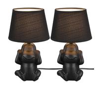 Lampe de chevet singe lampe de table céramique noire lampe d'appoint singe abat-jour tissu, interrupteur cordon, 1x douille E14, DxH 17x27 cm, lot de 2