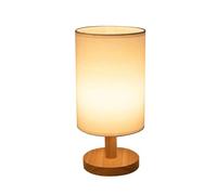 Lampe de chevet USB en bois moderne avec abat-jour rond en tissu pour chambre à coucher, salon, bureau, 6 perles de lampe