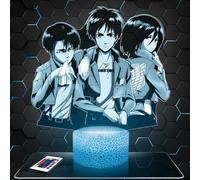 Lampe de chevet , Veilleuse Tactile Manga - Livai Ackerman Eren Jäger Mikasa Lampe 3D LED illusion, Idée cadeau Noël anniversaire garçon et fille Lampe de nuit chambre d'enfant ou adulte TOP