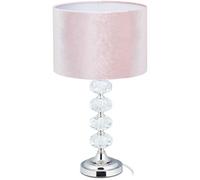Lampe De Chevet, Velours Et Cristal, Hxd : 47 X 26 Cm, Douille E14, Table, Éclairage Indirect, Chambre, Rose - Relaxdays