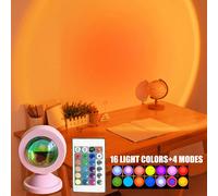 Lampe de coucher de soleil LED RGB 16 couleurs, lumière de projection de coucher de soleil romantique avec télécommande pour chambre, décoration de salon, lampe projecteur arc-en-ciel, cadeau d'annive