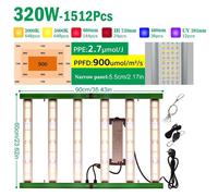 Lampe de croissance LED - 320W, spectre lumineux complet - PPFD élevé - Intensité réglable en continu grâce à un bouton rotatif - Aluminium - Pour serre et culture hydroponique - Prise EU 220V