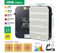 Lampe de croissance LED - Lumière de culture à spectre complet 200W - SMD2835 - Gradable, PPFD élevé - 3000K, 395nm, 730nm - Pour culture en intérieur, compatible avec les tensions AC 100-277V
