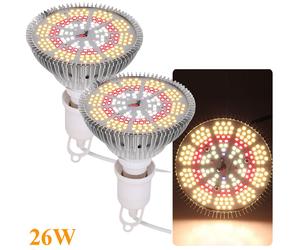 Lampe de culture 26 W, 200 LED, lumière solaire, culot E27, pour plantes d'intérieur ; lampe de culture avec rayons UV et IR pour plantes, serre, fleurs, légumes et semis (lot de 2)