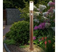 Borne d'éclairage LED avec détecteur de mouvement Lampe d'extérieur sur pied IP44 Lampe de jardin aspect bois, résistante aux intempéries, moderne, acier inoxydable opale brun, 9 W 810lm blanc chaud,