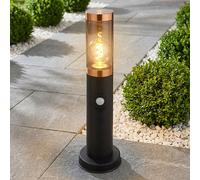 Lampadaire LED sur pied éclairage extérieur fumé cuivre extérieur avec détecteur de mouvement Lampadaire de jardin, acier inoxydable plastique, 7W 806lm blanc chaud, DxH 7,6x45 cm