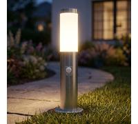 Lampadaire Lampe de jardin en acier inoxydable Lampe d'allée LED Lampe extérieure avec détecteur de mouvement, argent, 9W 810lm blanc chaud, DxH 12,7x45 cm