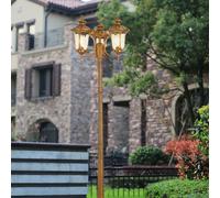 Lampe de jardin extérieure Kandelaber HW250cm Lampe d'allée à 3 branches look antique, fonte d'aluminium brun/or, disques en verre véritable Rétro/Vintage Douille E27 (HW250-3)