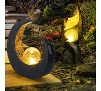 Lampe solaire à LED Flamme Lampe d'extérieur Effet scintillant Lampe solaire Lune Lampe de jardin, IP44, boule en verre craquelé, lot de 2