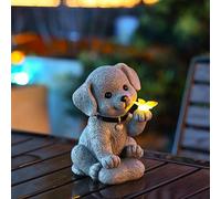 Lampe de jardin solaire, design "chien, soleil, papillon", LED, résine, 20x12x14 cm