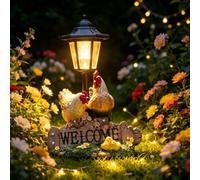 Lampe de jardin solaire LED chaude avec coq et poule | Statues en résine durable pour décoration extérieure pour cour, allée, patio